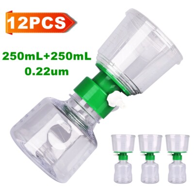 PES Bottle Top Vacuum Filter Bottle 250mL0.22um Filtration Funnel+Receiver,12pcs