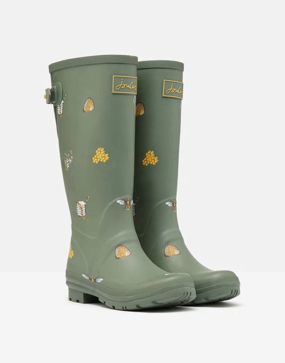 Joules Ladies Welly Print Khaki Bee