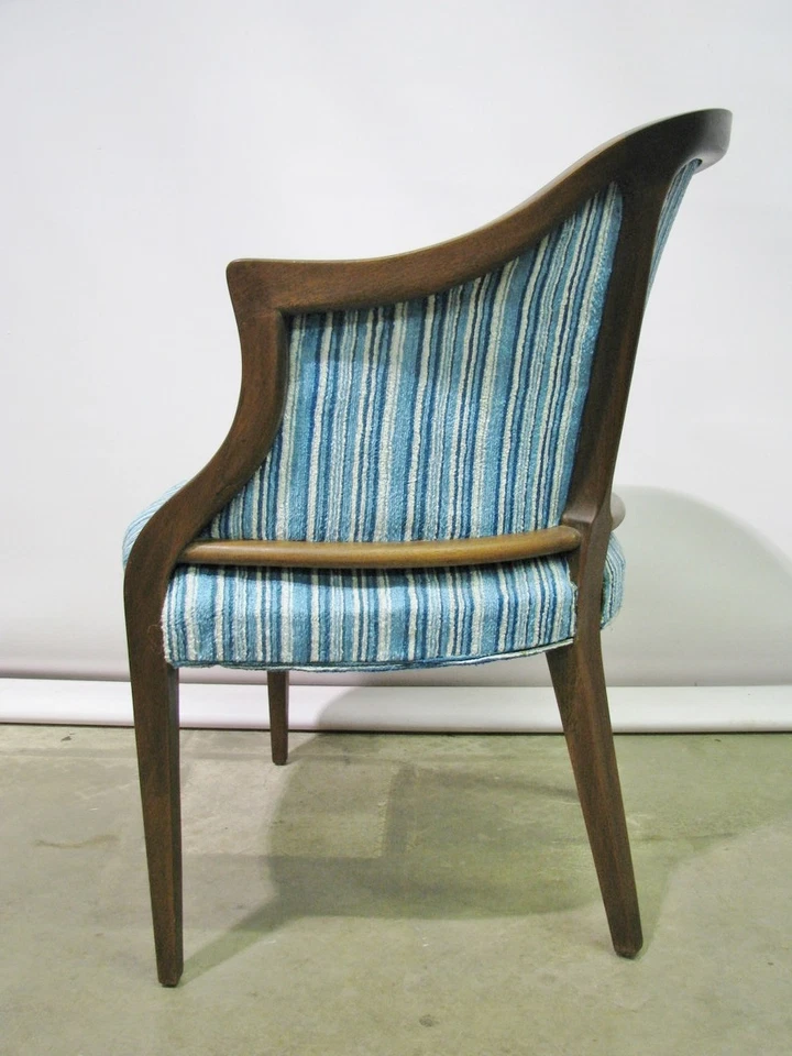 Стул для ванной середины 1960-х годов из орехового дерева; уникальный дизайн + сине-белая обивка - Изображение 2 из 4