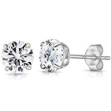 Solid 14k White Gold Solitaire Round Cubic Zirconia CZ Stud Earrings with 14k...
