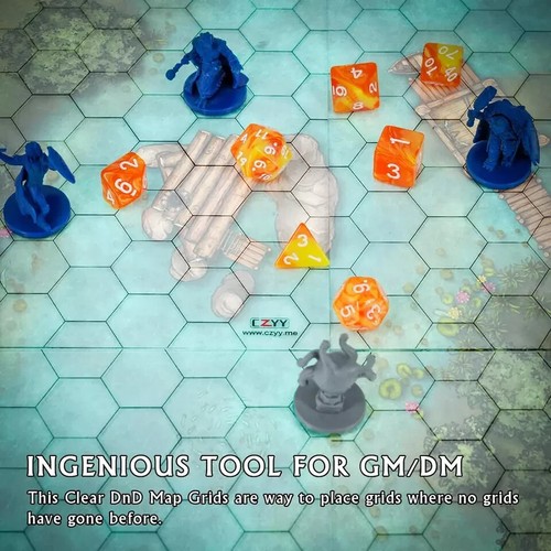 CZYY Tappetino da Gioco Acrilico 1" Griglia Esagonale Sovrapposizione Set di 2, 7"X9" Battle Map Board Trasparente - Foto 5 di 7