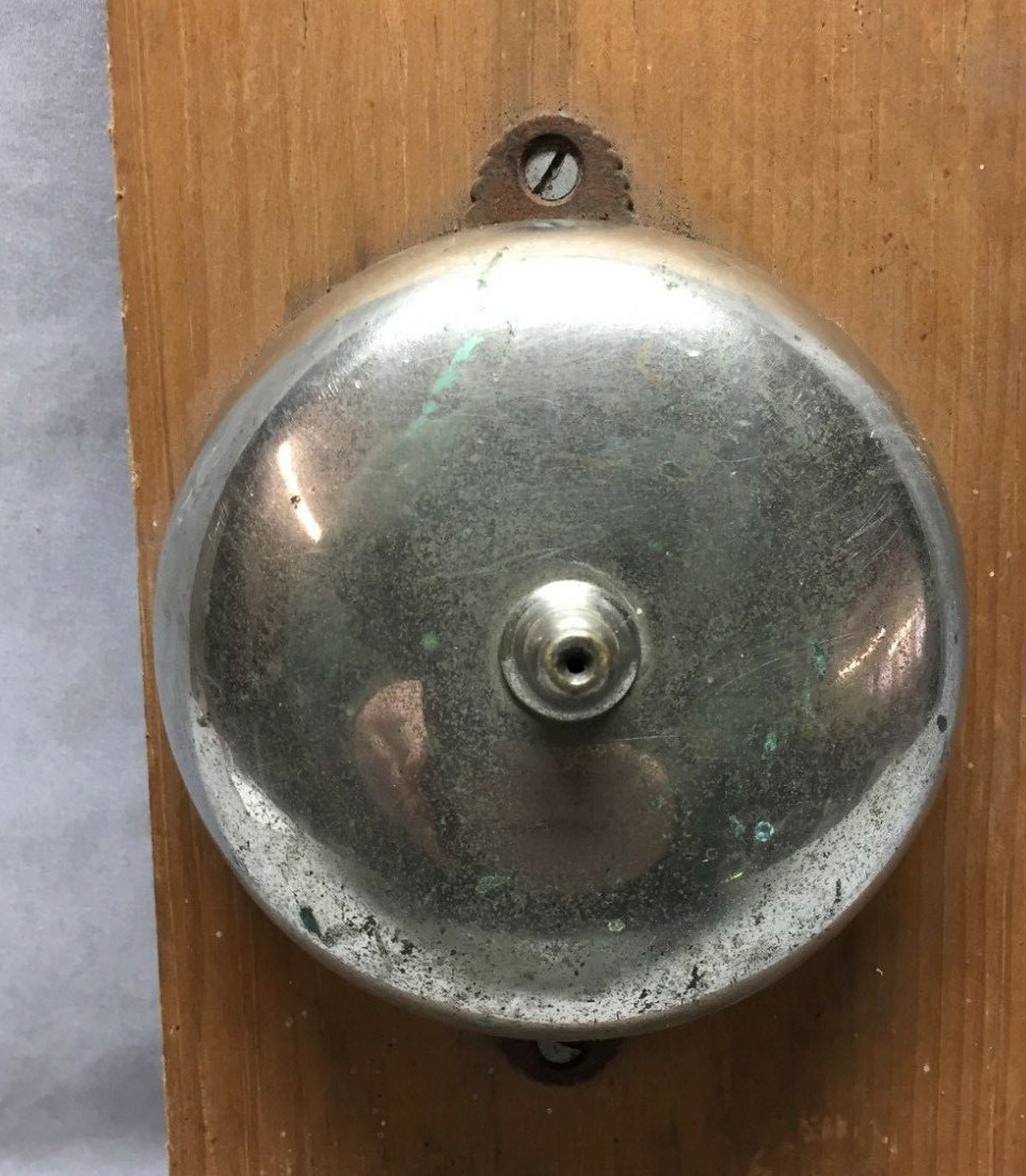 Antique VTG Nickel Over Brass Decorative Manual Doorbell Victorian