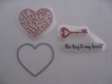 NEW 3 CLEAR ACRYLIC STAMPS HEART KEY Saying HEART DIE Valentine's Day