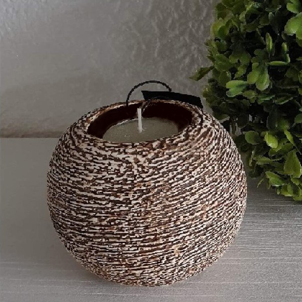 Gilde Keramik Teelichthalter Kugelleuchter Braun Beige Geschenk Advent Deko-image
