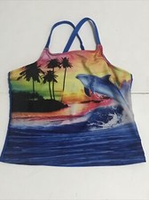 OP Swimsuit Top Size XL Girls Dolphin Blue 2507