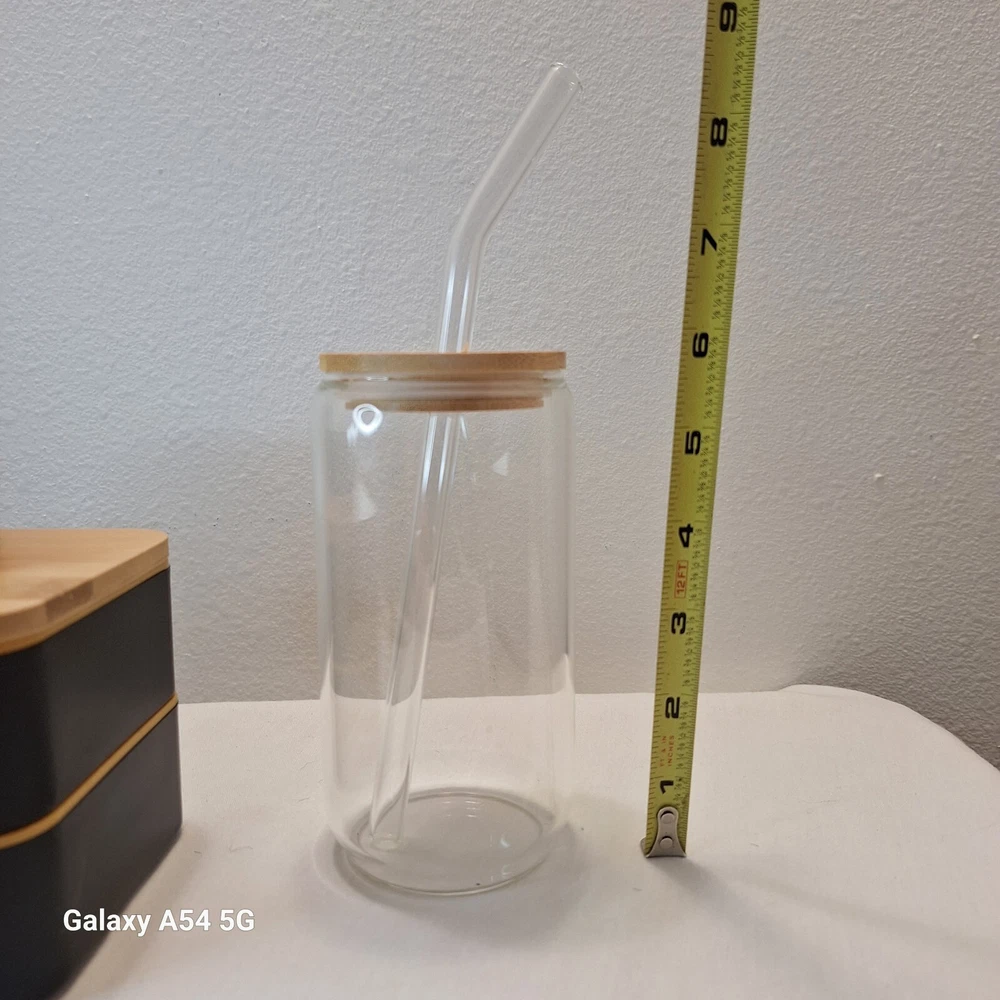 Bento Box Wheat Fiber Box With Utensils, Glass Straw And Drinking Glass New