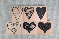 Assorted Large Grunge Hearts Wood Mounted Rubber Stamps