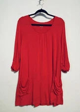 LOGO By Lori Goldstein Tunic Top Womens Medium Scoop Neck Ruched Sleeve Pockets
