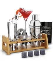 20-Piece Cocktail Mixology Shaker Set - Bartender Kit with Bamboo Stand New