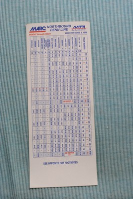 MARC Timetable Card - Penn Line - April 6, 1998 | eBay