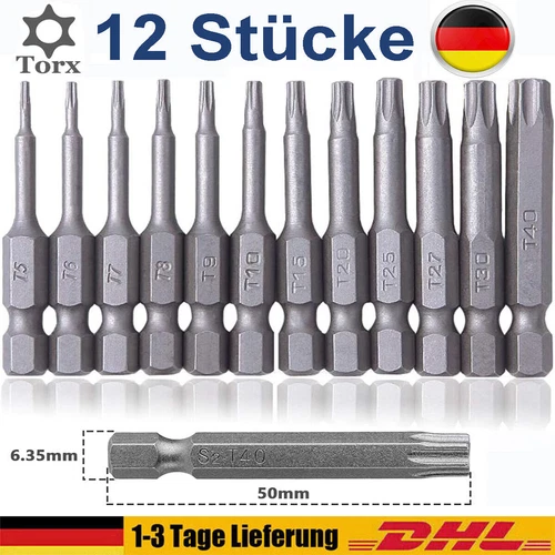 11X Magnetisch Torx Bit Set T6-T40 100mm Lang mit Stirnloch Schraubendreher Satz - Bild 2 von 12