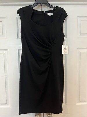 Calvin Klein Black Pleated Sunburst Side Sheath Sleeveless Dress 12 | eBay