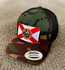 State of FLORIDA Flag Hat Camo SnapBack Trucker Mesh Cap Handcrafted in Florida!
