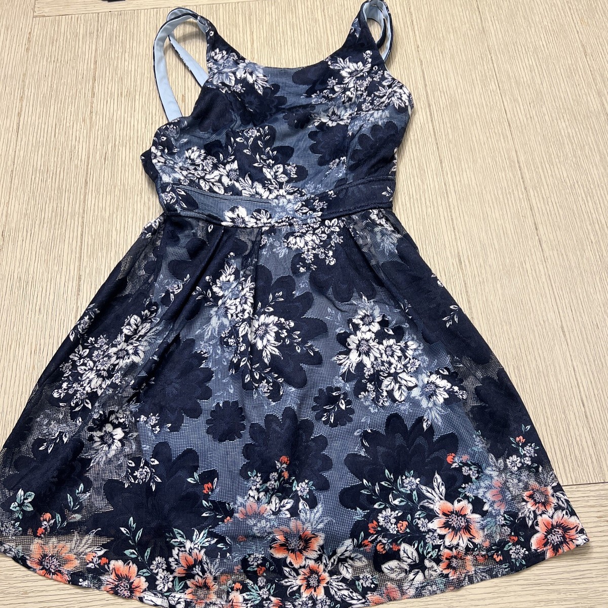 trixxi blue floral dress Blue Floral Tie Shoulder Midi Dress