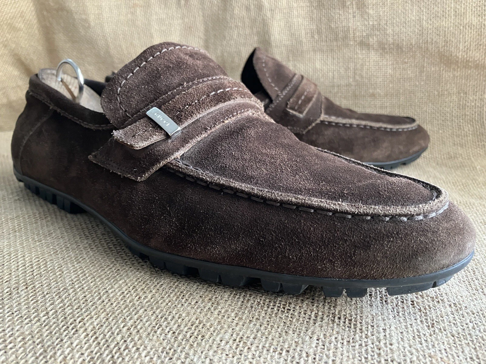 Mocassins homme Gucci 162618 en daim marron à enfiler taille UK 7,5    US 8 D