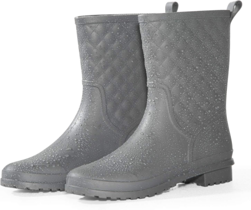 Women Rain Boots Black Waterproof Mid Calf Lightweight Cute Booties Fashion Out