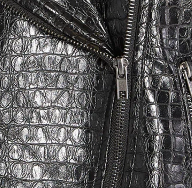  ModCloth Medium Crocodile Rock Faux Leather Moto Jacket - Image 3 of 4