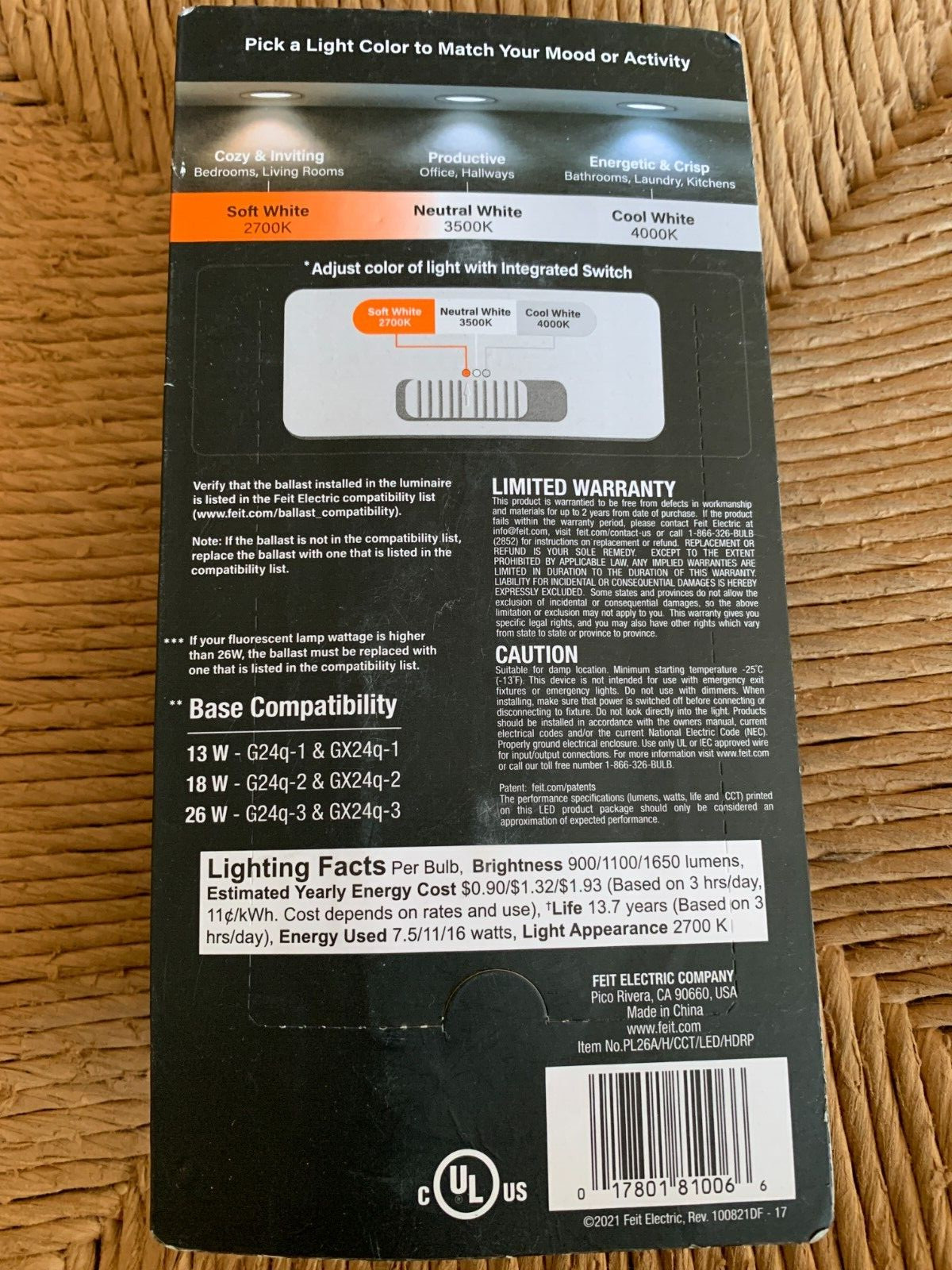 Feit Electric PL lamp 26 watt 4 pin light replacement bulb