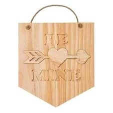 Mondo Llama Be Mine Hanging Wood Sign Banner/Pennant 11" x 10" x .4"