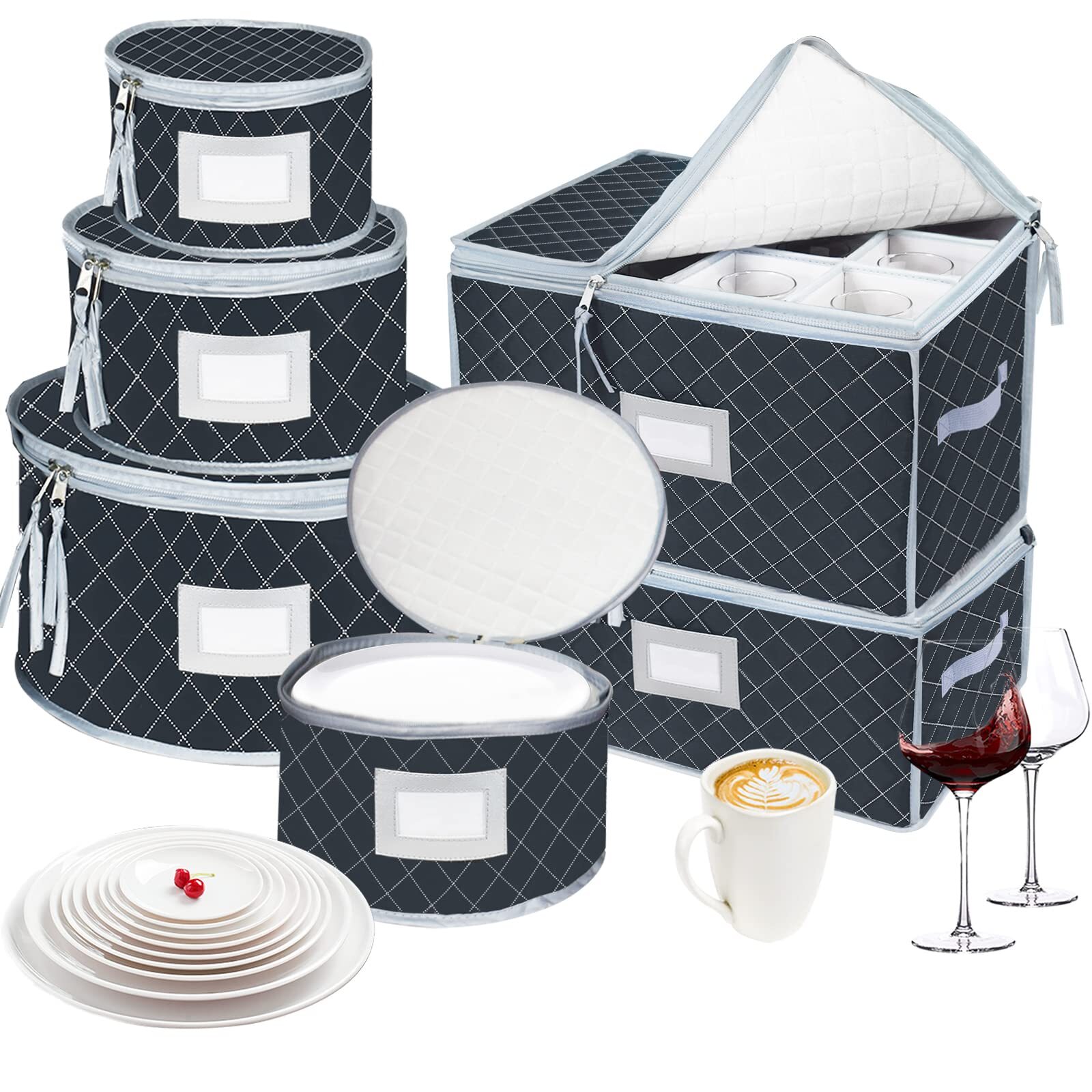 China Dinnerware Storage Containers Set- Dish Mug Stemware Cases Quilted Box