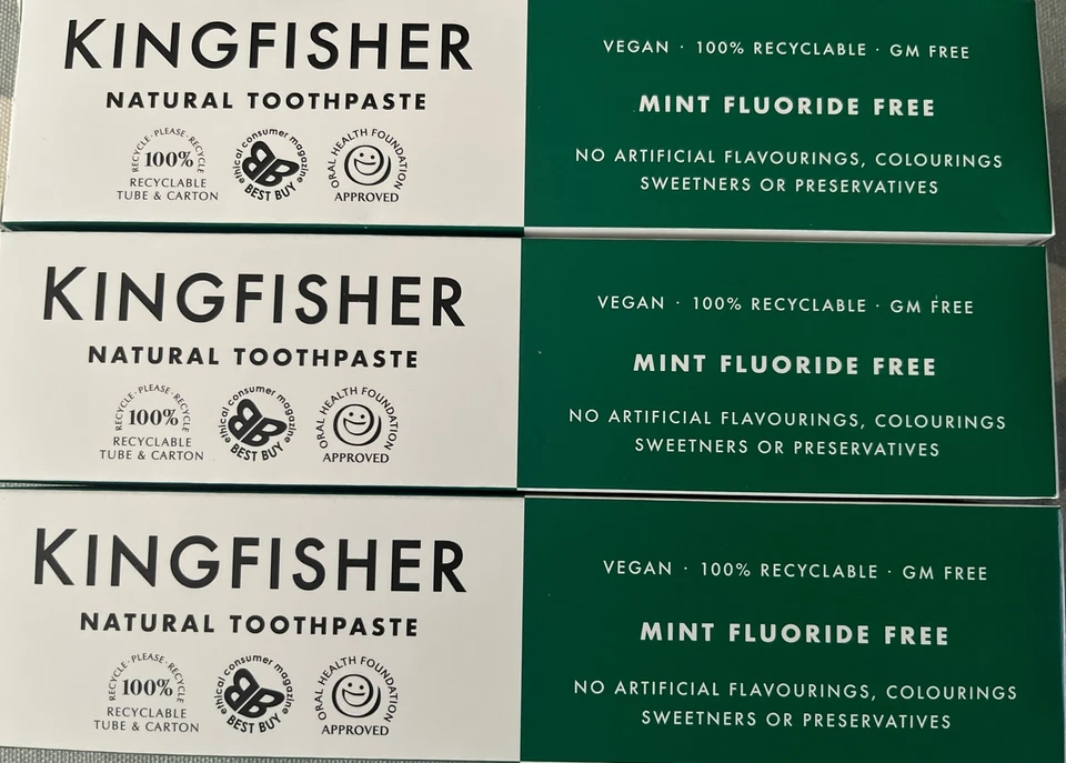 3 X Kingfisher Natural Mint Fluoride Free Toothpaste 100ml