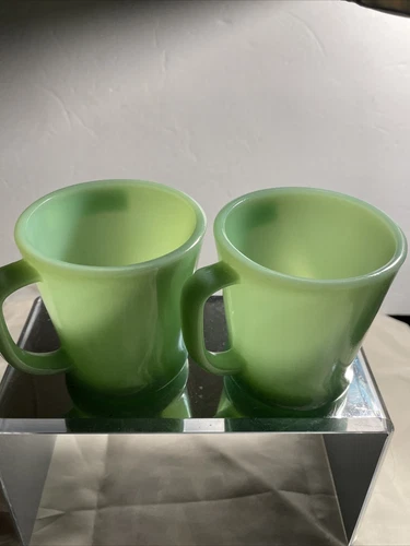 Set of Two Vintage Jadeite Fire-King Oven Ware Coffee Mugs Made in U.S.A.