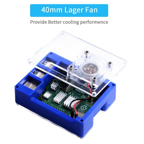 Funda de acrílico azul Raspberry Pi 4 con ventilador súper enfriador 4010 para Raspberry Pi 4B - Imagen 5 de 12