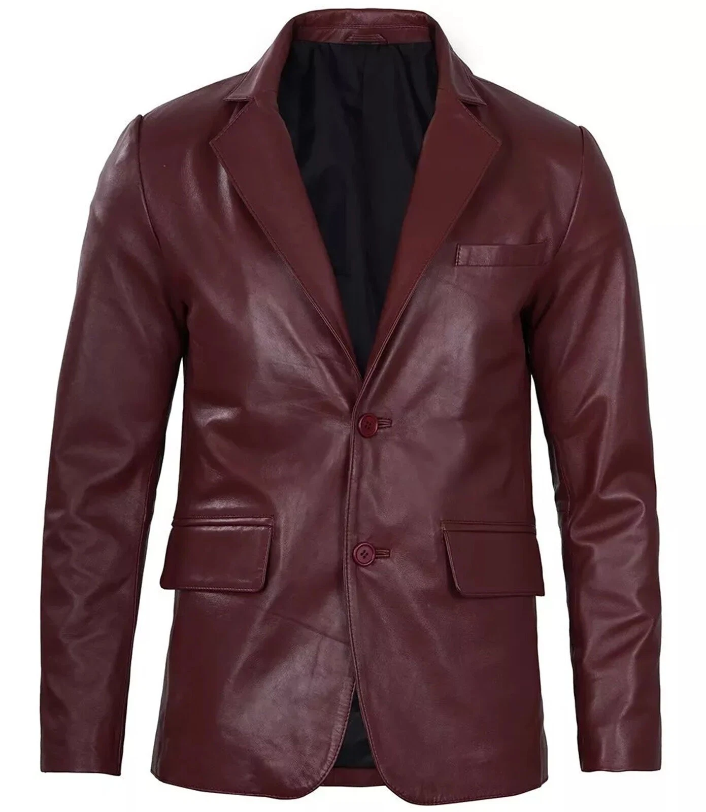 Men Two Button Blazer 100% Real Lambskin Soft Maroon Leather Blazer Wedding Coat