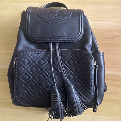 black leather tory burch backpack Tory Burch Fleming Quilted Black Leather Backpack Preowned Condition