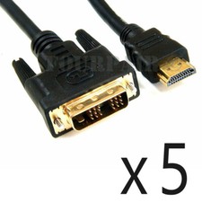 5 Pack Lot - 15ft HDMI 1.4 to DVI-D Male Gold Adapter Converter Cable PC Monitor