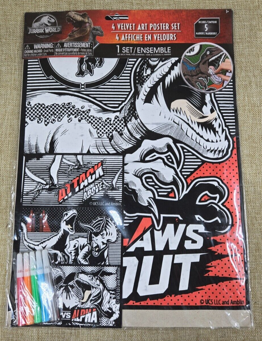 Jurassic World 4 Velvet Art Poster Set W/5 Markers - Dinosaurs T-Rex