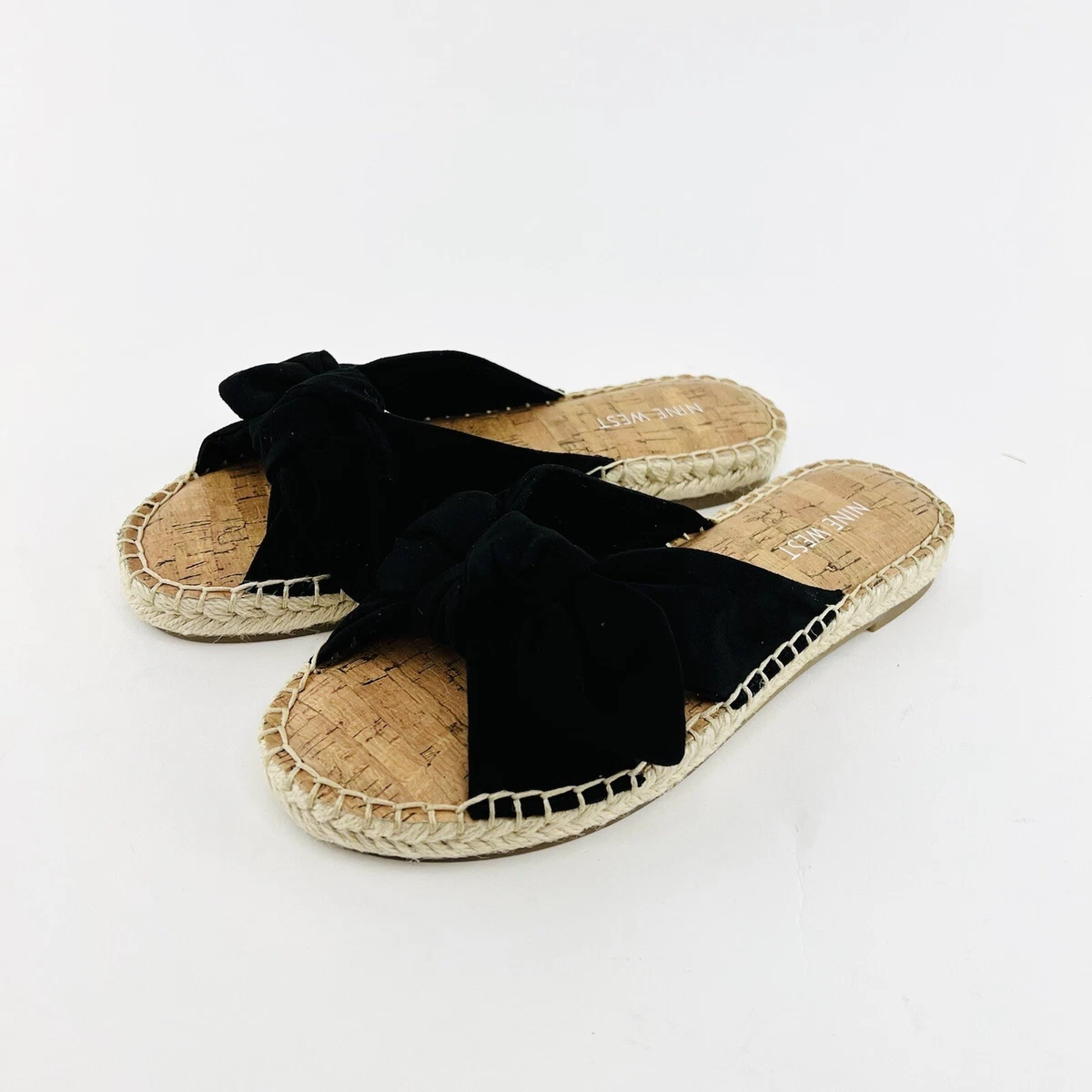 Nine West Brock Espadrille Sandal Black Fabric Size 6.5M NIB