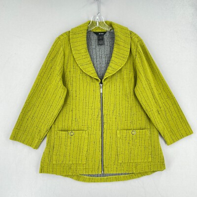 Ali Miles Zip Front Jacket Womens Size Large Green 3/4 Sleeve Textured Rayon