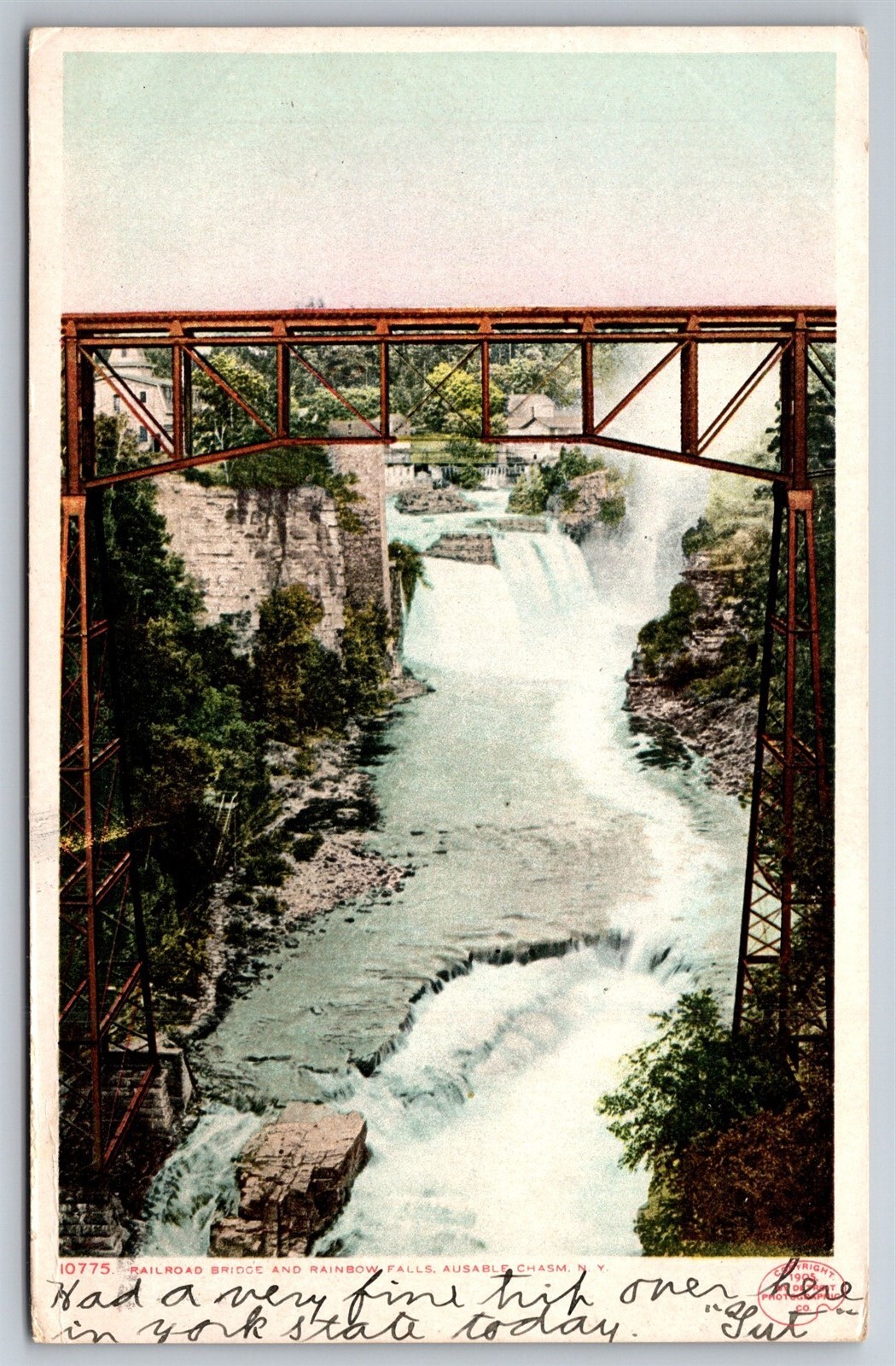 Vintage 1905 Railroad Bridge Rainbow Falls Ausable Chasm NY Postcard R20