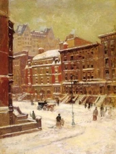 Handpainted Oil painting Paul-Cornoyer-New-York-City-View-in-Winter cityscape