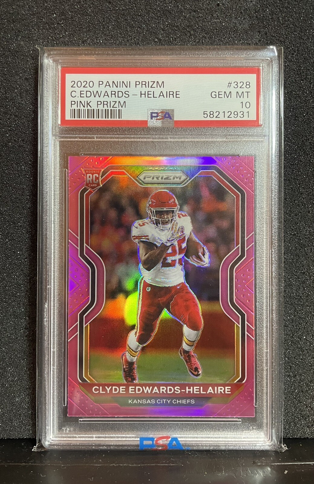 2020 Panini Prizm Clyde Edwards-Helaire Rookie Pink #328 PSA 10