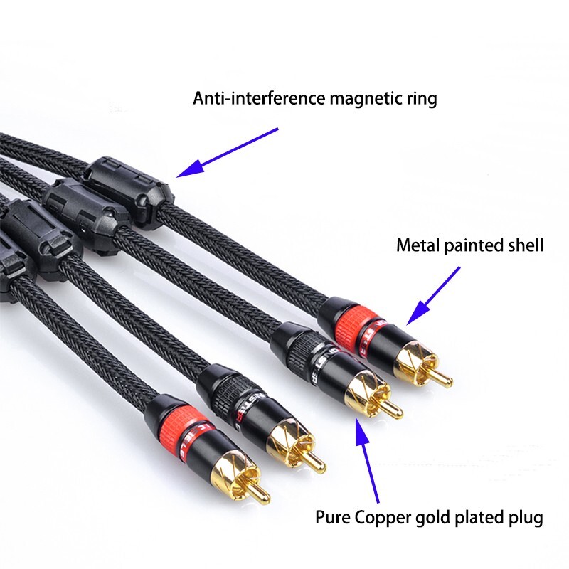 Shielded OFC HiFi RCA Cable Audio Signal Interconnect Cable & Gold Plated Plugs