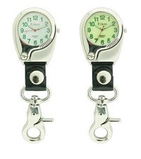 EIKON SILVER,GREEN+WHITE DIAL,GLOW IN DARK,MAGNIFYING GLASS COVER,FOB,CLIP WATCH