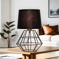 Tischleuchte Nachttischlampe Schwarz 34 Cm E27 Metall Stoff Schlafzimmer