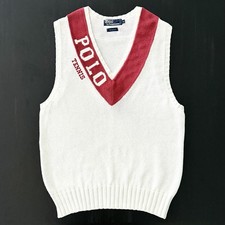 Vintage 90s Polo Ralph Lauren "POLO TENNIS" Intarsia Knit Vest Hong Kong 42" p2p