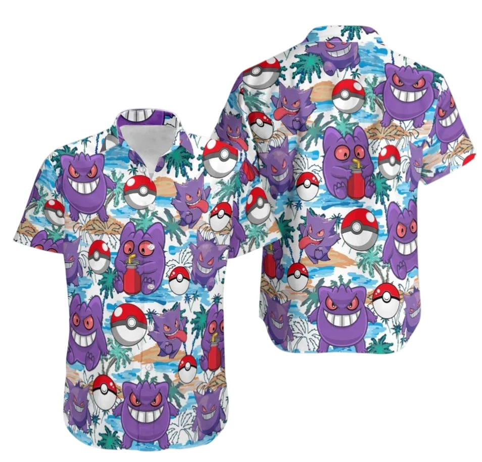 Gengar PKM Hawaiian Shirt, PKM Hawaiian Shirt, Gengar Button Up Shirt