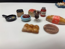 Dollhouse Miniature Kitchen Items -Lot Bread, Ice Cream Sundae Pieces