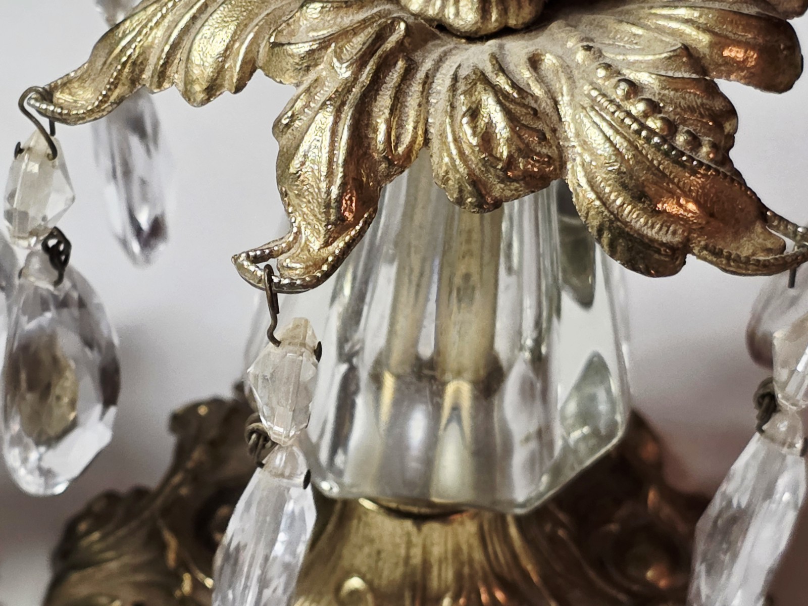 1973 L&L WMC 2 Brass & Crystal Candle Holders 1 Pair Hollywood Regency Vtg MCM