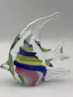 Vintage Murano Italy 4.5” Clear Multi Color Art Glass Fish Sculpture Paperweight
