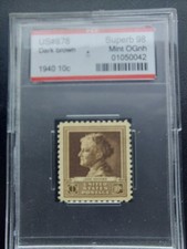 1940, 10 CENT, JANE ADDAMS, DARK BROWN, U.S # 878  MINT SUPREB 98, MINT NH, OG.