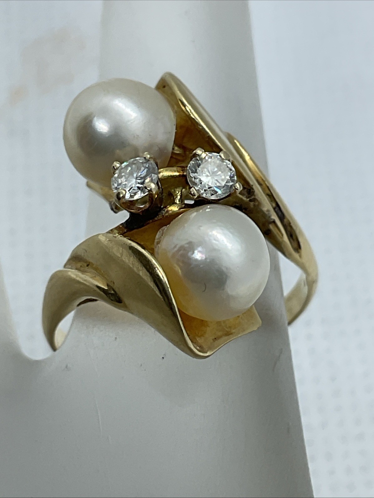 BEAUTIFUL Solid 18K Yellow Gold White Pearls & Di… - image 16