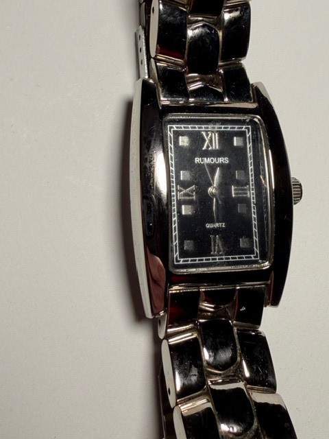 Vintage Rumours Silver Tone Rectangular Face Meta… - image 5