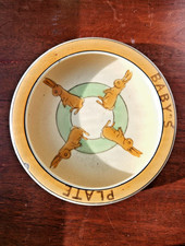 Roseville Childs Plate Baby Bow  Bunnies, 1916 weighted  enamel, Antique