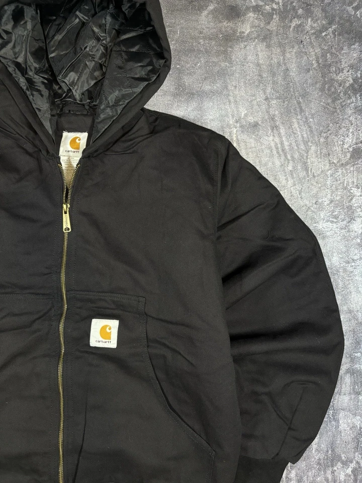 Carhartt Rework Work Jacket Black L Size Cropped Heavy Hoodie Vintage Carpenter - Imagen 2 de 4