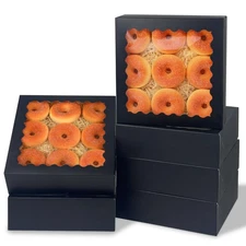 9x9x2.5 Inch Black Pie Boxes with Window 12Packs Cookie Donut Bakery Box Auto